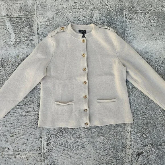 Pure Merino Wool Talbots Ladies Sweater Long Sleeve Gold Tone Button XLP Petite - Picture 4 of 9